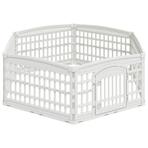 vidaXL 6-panelers hundhagen 177,5 x 154,5 x 58 cm Plast Vit Hopf&auml;llbar
