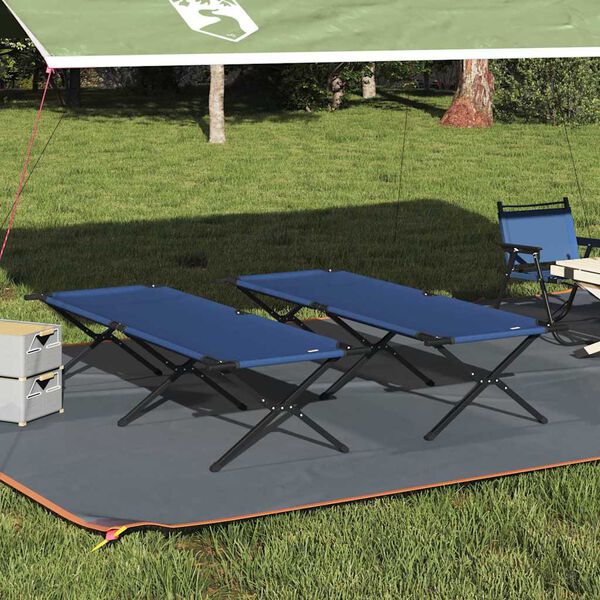 vidaXL F&auml;llbar Camping S&auml;ng 2 pcs Bl&aring; 210 x 80 x 46 cm Oxford tyg