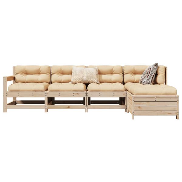 vidaXL Soffgrupp f&ouml;r tr&auml;dg&aring;rden 5 delar massiv furu