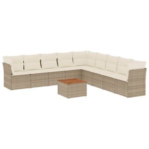 vidaXL Soffgrupp f&ouml;r tr&auml;dg&aring;rd med dynor 10 delar beige konstrotting