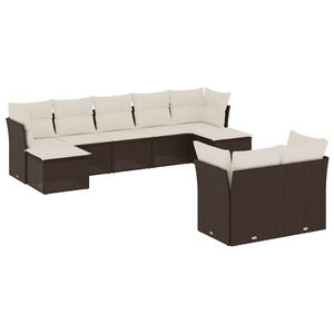 vidaXL Loungegrupp f&ouml;r tr&auml;dg&aring;rden med dynor 9 delar konstrotting brun
