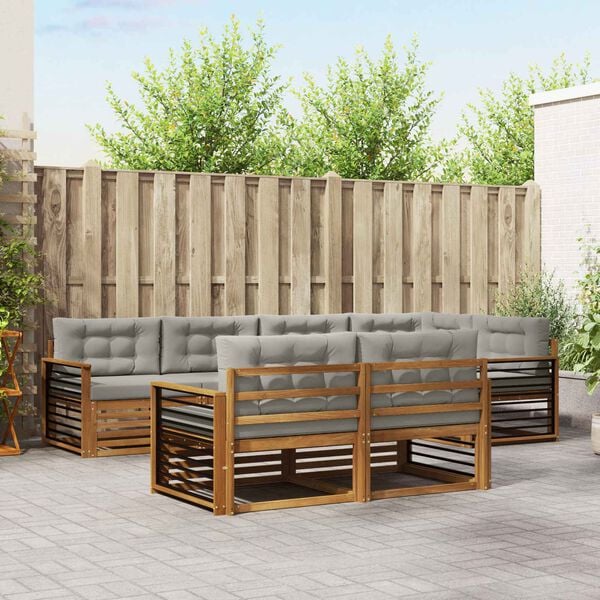 vidaXL Utomhussoffset med kudde 7 pcs Naturlig och Ljus Gr&aring;