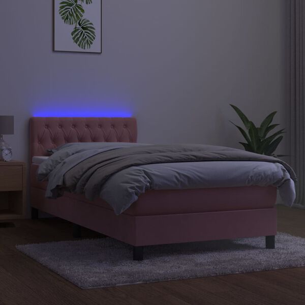 vidaXL Rams&auml;ng med madrass & LED rosa 90x200 cm sammet