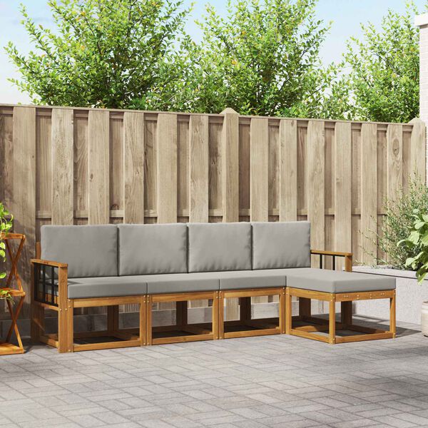 vidaXL Utomhussoffset 5 pcs Naturlig och Ljus Gr&aring; Massivt Akaciatr&auml;