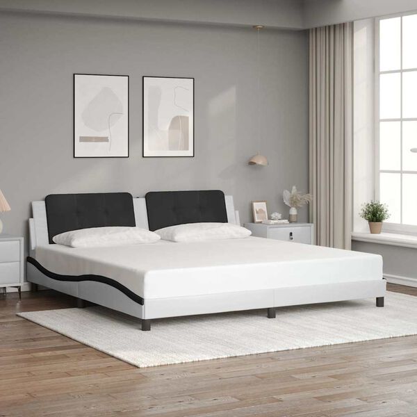 vidaXL Bed Frame without Mattress "Zadar" White and Black 200x200 cm Faux Leather