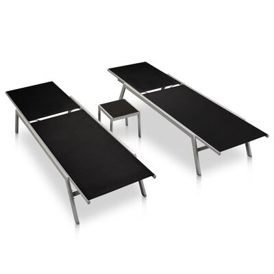 vidaXL Solsängar 2 st med bord stål och textilene svart