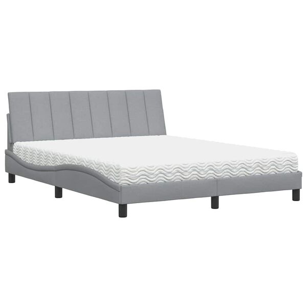 vidaXL Bed with Mattress "Hanko" Light Grey 160x200 cm Fabric
