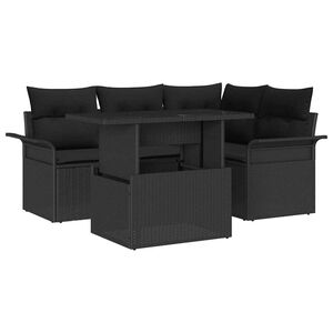 vidaXL Tr&auml;dg&aring;rdsoffset med kudde med lagring 5 pcs Svart Poly Rattan