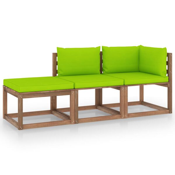 vidaXL Pallsoffgrupp med dynor 3 delar impregnerad furu