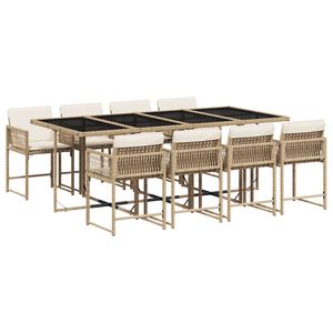 vidaXL Matgrupp f&ouml;r tr&auml;dg&aring;rden med dynor 9 delar beige konstrotting