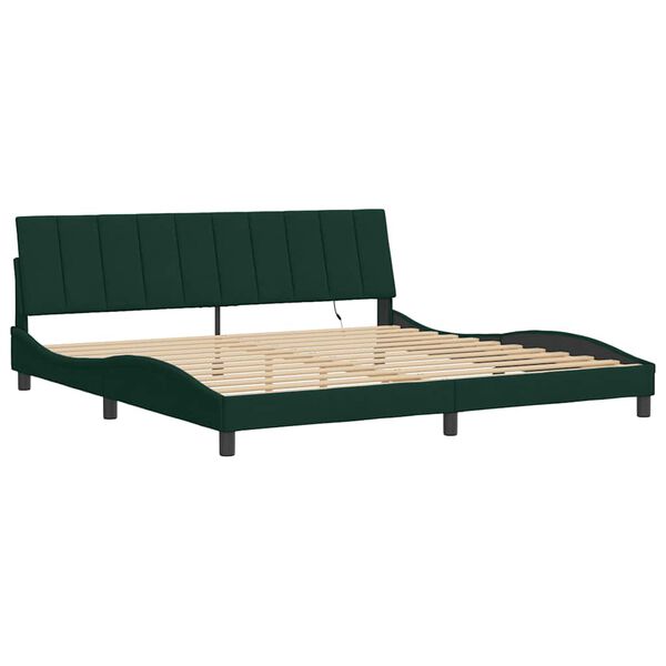 vidaXL Bed Frame with LED without Mattress "Hanko" Dark Green 200x200 cm Velvet