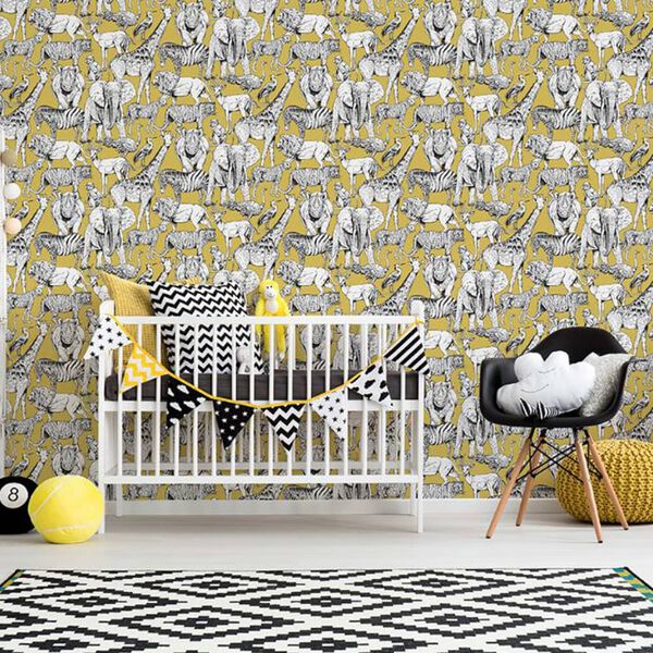 Kids at Home Tapet Jungle Animals Jaune ockra