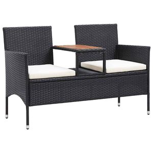 vidaXL Tr&auml;dg&aring;rdsb&auml;nk 2-sits med bord 143 cm konstrotting svart