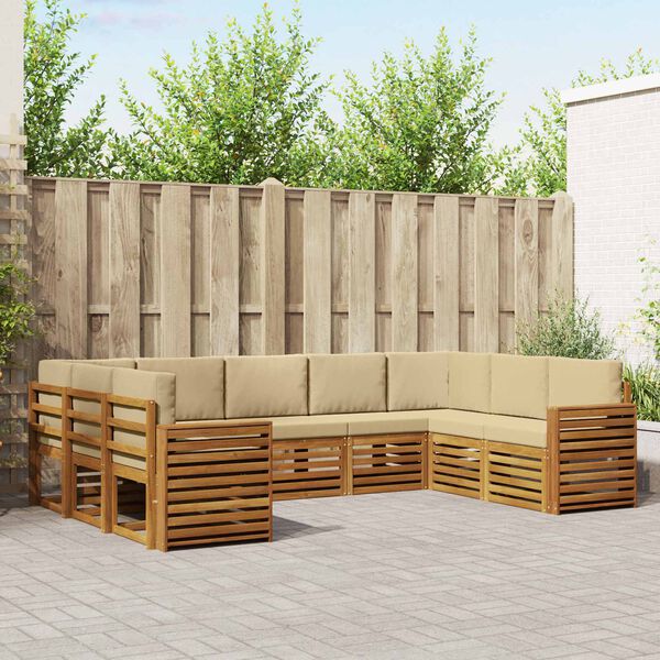 vidaXL Soffgrupper 9 pcs Naturlig och Beige Massivt Akaciatr&auml;