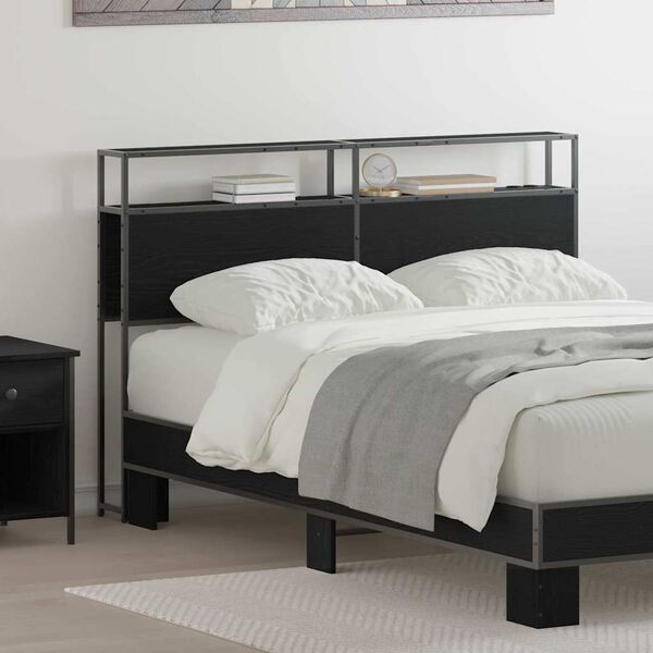 vidaXL F&ouml;rvaringshuvudgavel med hylla Svart ek 135 cm Konstruerat tr&auml;