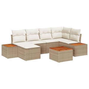 vidaXL Tr&auml;dg&aring;rdsoffset 7 pcs Beige och gr&auml;ddf&auml;rgad Polyrattan
