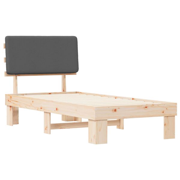 vidaXL S&auml;ngram med Kl&auml;dd Huvudgavel M&ouml;rkgr&aring; 90 x 190 cm Massiv furu