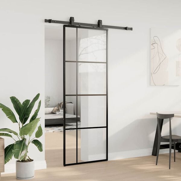 vidaXL Skjutdörr med beslag svart 76x205 cm ESG-glas