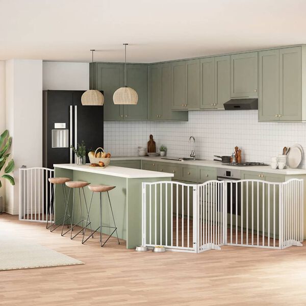 vidaXL Hundgrind med d&ouml;rr vikbar 6 paneler vit 480 cm poppel