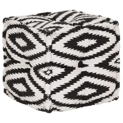 vidaXL Sittpuff i bomull kub med mönster handgjord 40x40 cm svart/vit