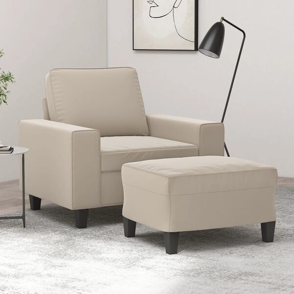 vidaXL F&aring;t&ouml;lj med fotpall gr&auml;ddvit 60 cm mikrofibertyg