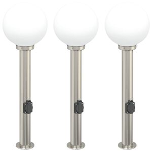 vidaXL Pollare med uttag 3 st 80 cm rostfritt st&aring;l IP44
