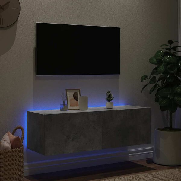 vidaXL Väggmonterad tv-bänk LED betonggrå 100x35x31 cm