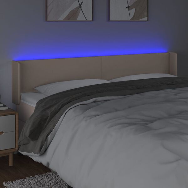 vidaXL Sänggavel LED cappuccino 203x16x78/88 cm konstläder