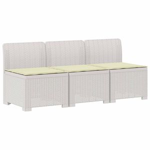 vidaXL 3-sits tr&auml;dg&aring;rdsoffa med kuddar Rattan-look PP Vit