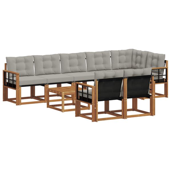 vidaXL Utomhussoffset med kudde 9 pcs Naturlig och Ljus Gr&aring;