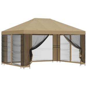 vidaXL Tr&auml;dg&aring;rdsgazebo med sidov&auml;ggar 4 &times; 3 m Beige Polyester och St&aring;l