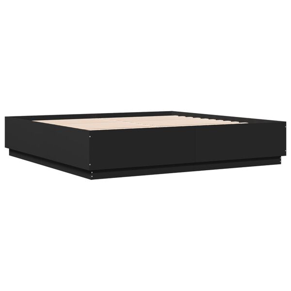 vidaXL S&auml;ngram med LEDs svart 200x200 cm konstruerat tr&auml;