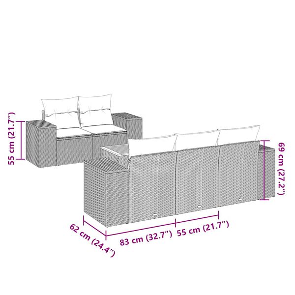 vidaXL Loungegrupp med dynor 6 delar svart konstrotting