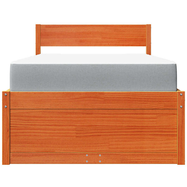 vidaXL S&auml;ngram med l&aring;dor och madrass vaxbrun 90x200 cm massiv furu