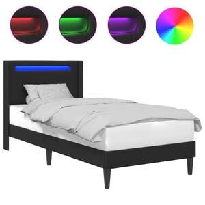 vidaXL S&auml;ngram med LED-ljusslingor Svart 80 x 200 cm Konstl&auml;der