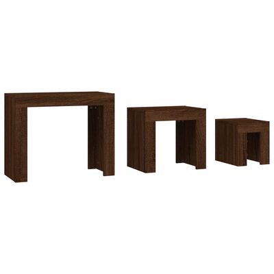vidaXL Satsbord 3 st brun ek konstruerat trä