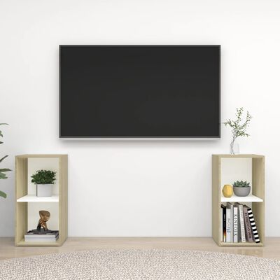 vidaXL TV-skåp 2 st vit och sonoma-ek 72x35x36,5 cm konstruerat trä
