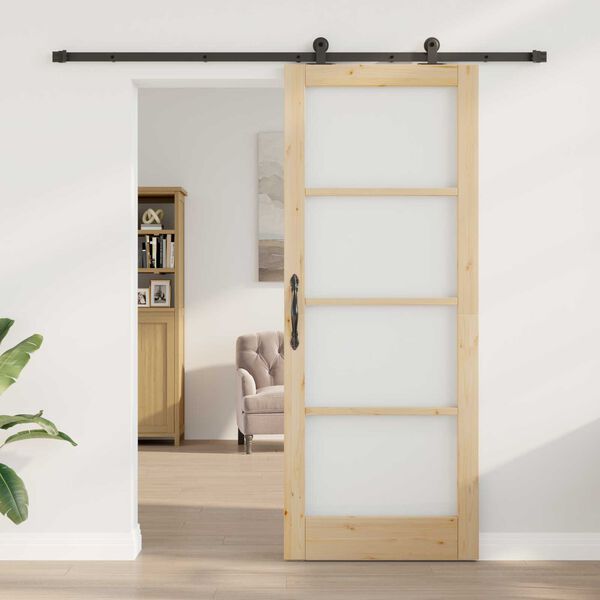 vidaXL Skjutd&ouml;rr ORKDAL Naturf&auml;rg 83 x 211 cm Massivt talltr&auml; och glas