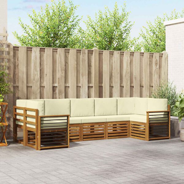 vidaXL Soffgrupper 7 pcs Naturlig och Gr&auml;dde Massivt Akaciatr&auml;