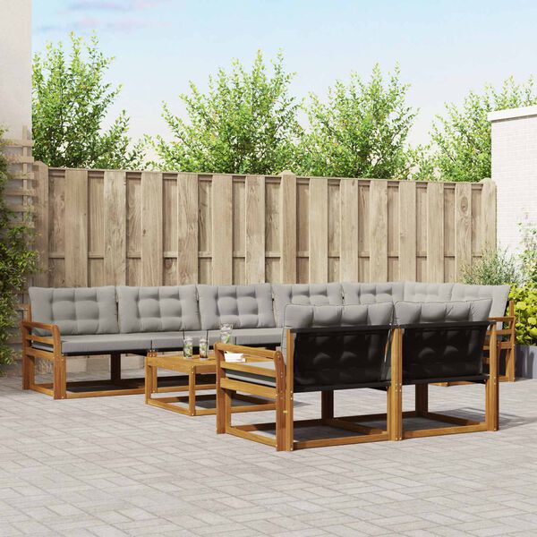 vidaXL Utomhussoffset med kudde 9 pcs Naturlig och Ljus Gr&aring;