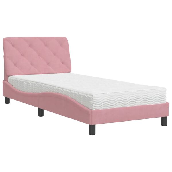 vidaXL Bed with Mattress Pink 90x200 cm Velvet