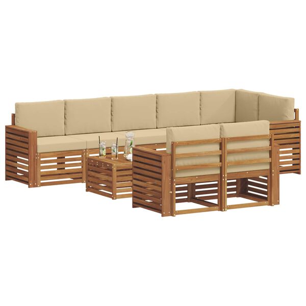 vidaXL Soffgrupper 9 pcs Naturlig och Beige Massivt Akaciatr&auml;