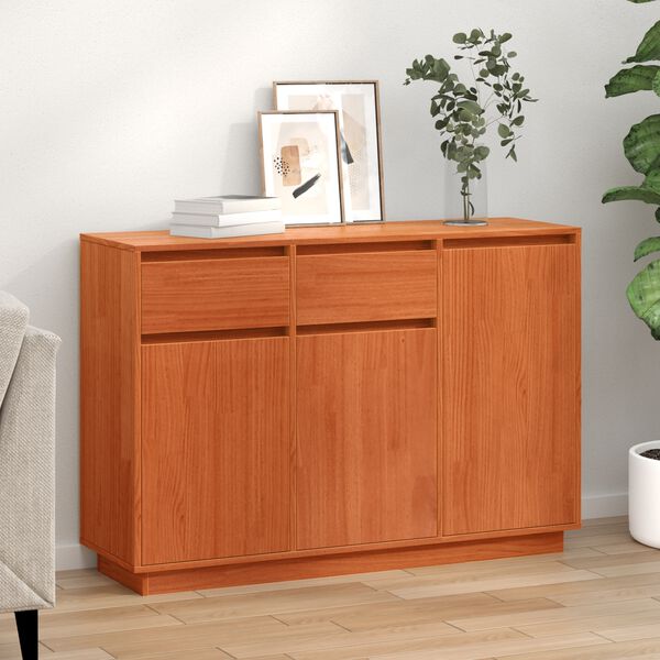 vidaXL Sideboard med l&aring;da Vaxbrun 110 x 34 x 75 cm Massiv furu