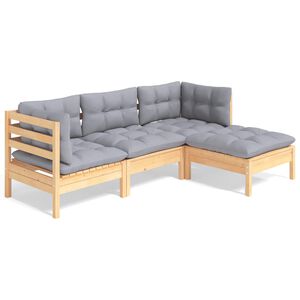 vidaXL Loungegrupp med dynor 4 delar gr&aring; furu