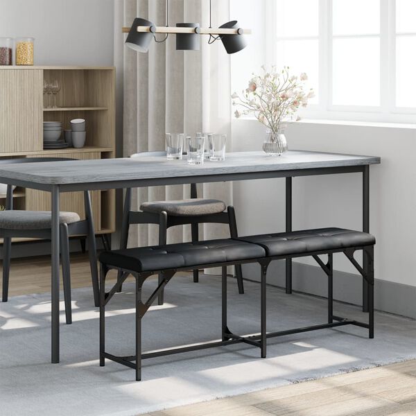 vidaXL Matsalsb&auml;nk svart 124x32x45 cm st&aring;l och konstl&auml;der