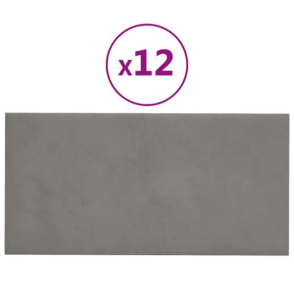 vidaXL Väggpaneler 12 st ljusgrå 30x15 cm sammet 0,54 m²