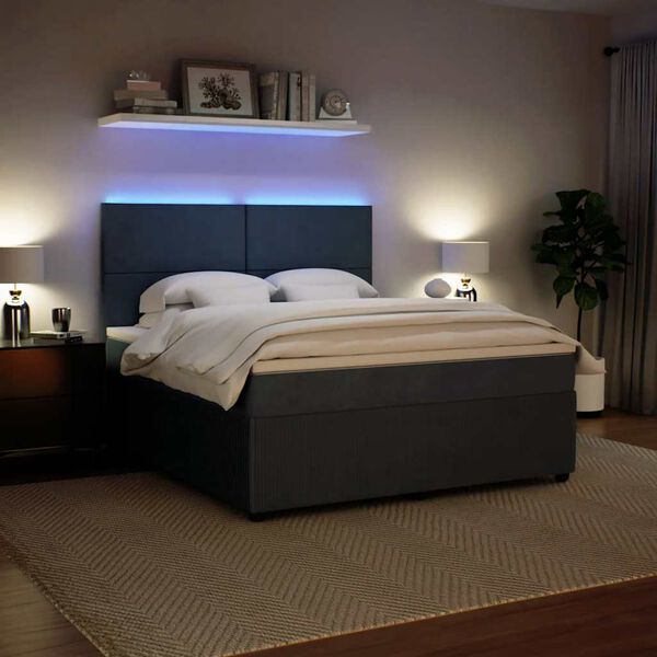 vidaXL Rams&auml;ng med madrass m&ouml;rkgr&aring; 180x200 cm sammet