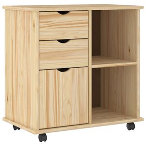 vidaXL Rullande sk&aring;p 63,5 x 39 x 65,5 cm Massiv furu Brun