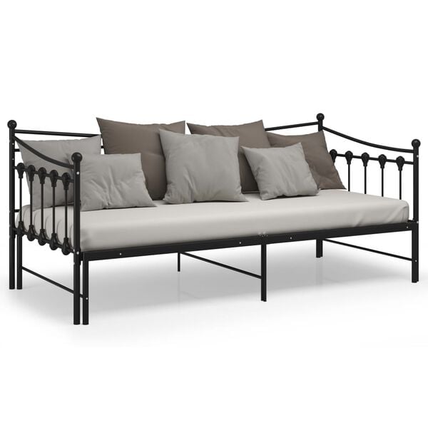 vidaXL Utdragbar s&auml;ngram b&auml;ddsoffa svart metall 90x200 cm