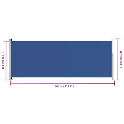 vidaXL Infällbar sidomarkis 117x300 cm blå